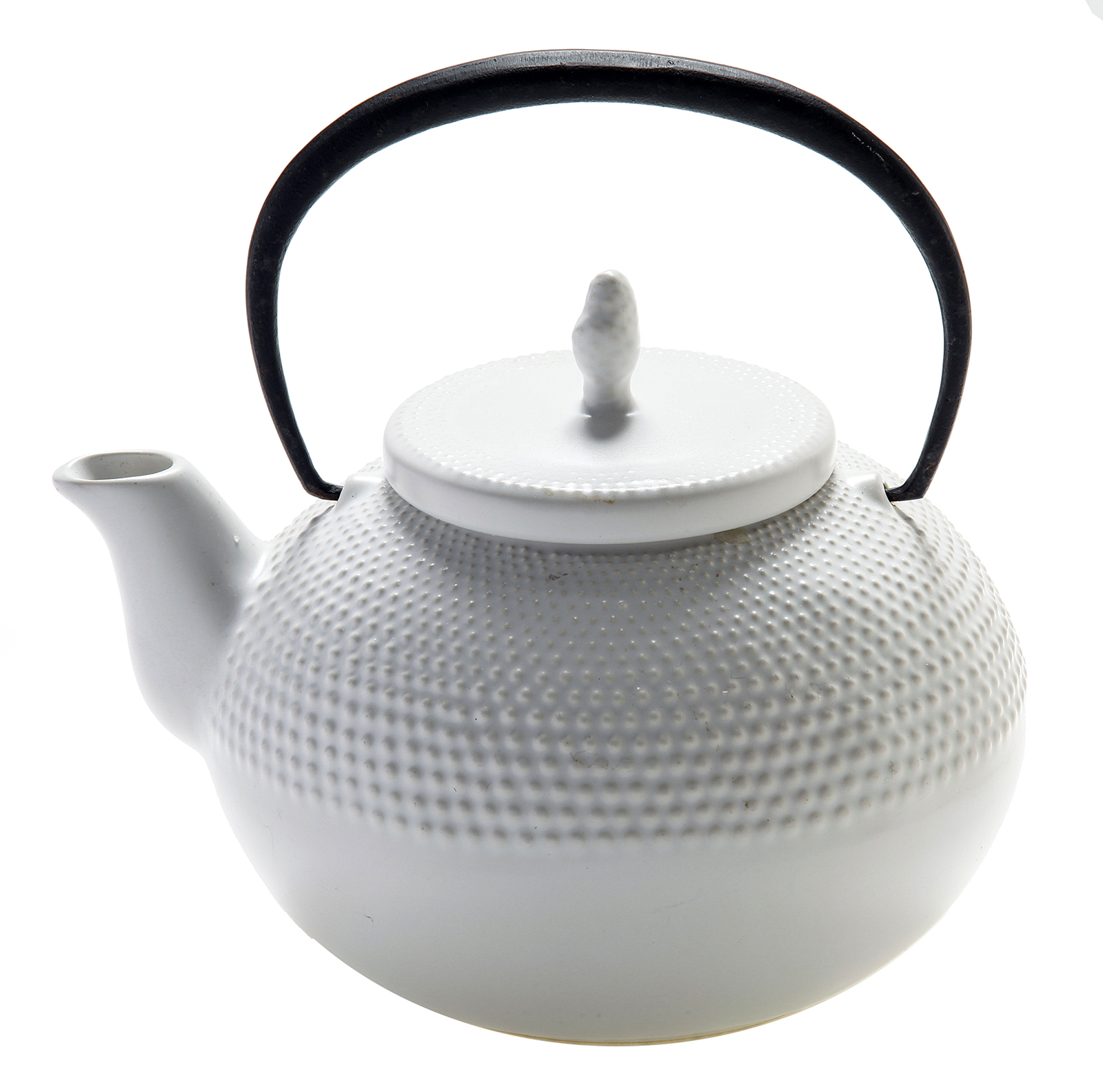 Japanese White Teapot w Iron Handle~P77666954