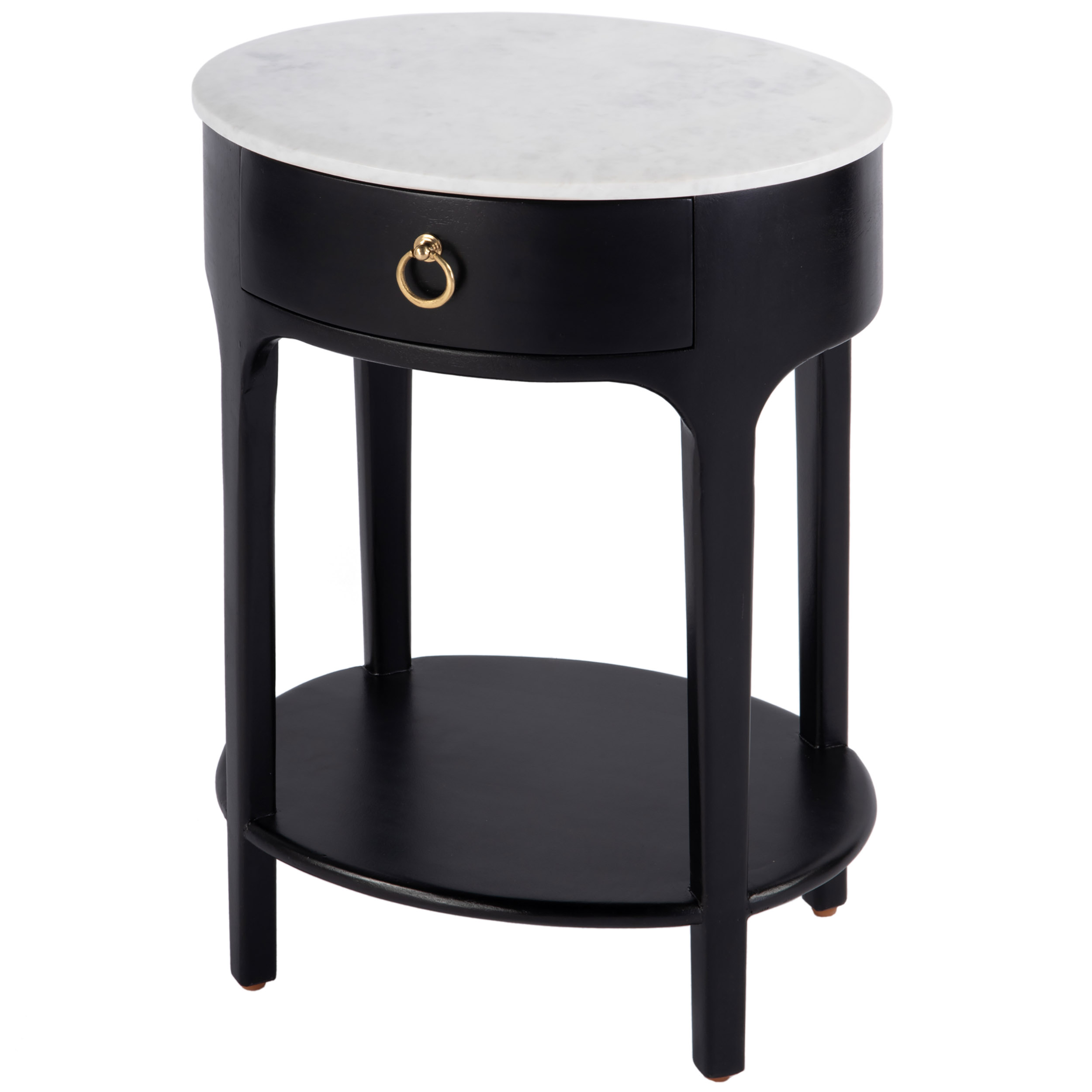 Orion Oval Marble Top 1-Drawer Nightstand, Black/White