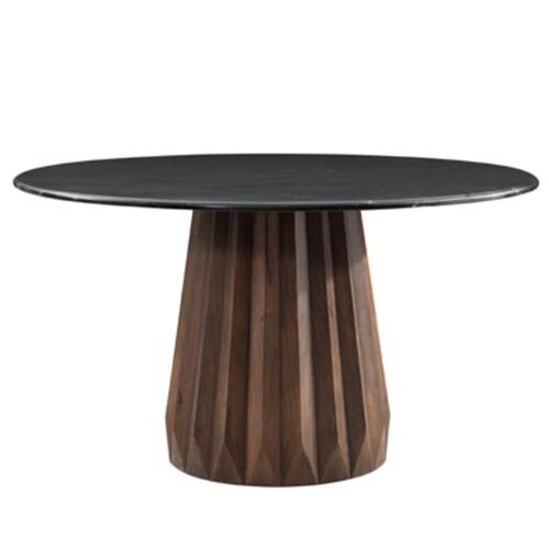 Lauren 54" Round Marble Top Dining Table, Black/Brown