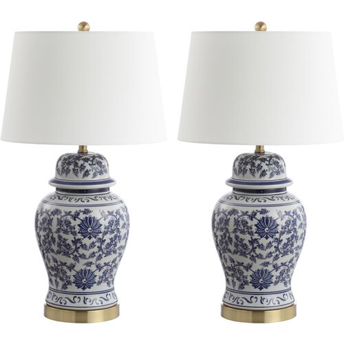 S/2 Ari Chinoiserie Table Lamps, Blue/White~P68319311