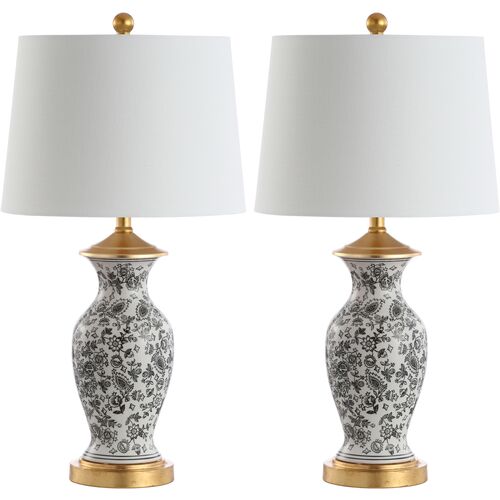 S/2 Kae Ceramic Table Lamps, Black/White~P68319281