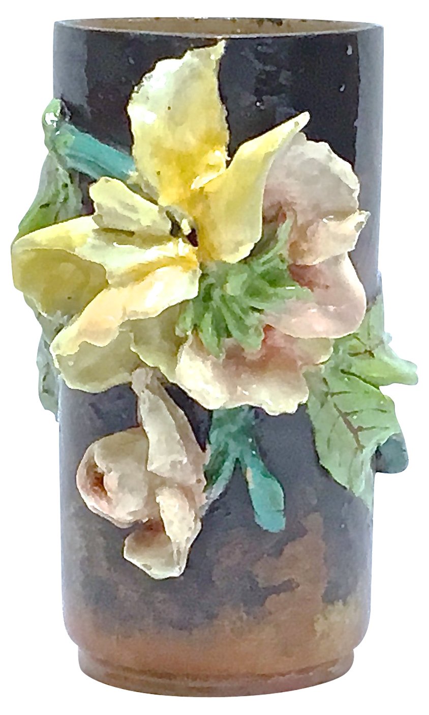 French Barbotine Floral Majolica Vase~P77466989