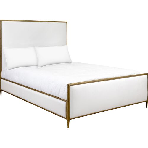 Maxine Upholstered Bed, White/Brass