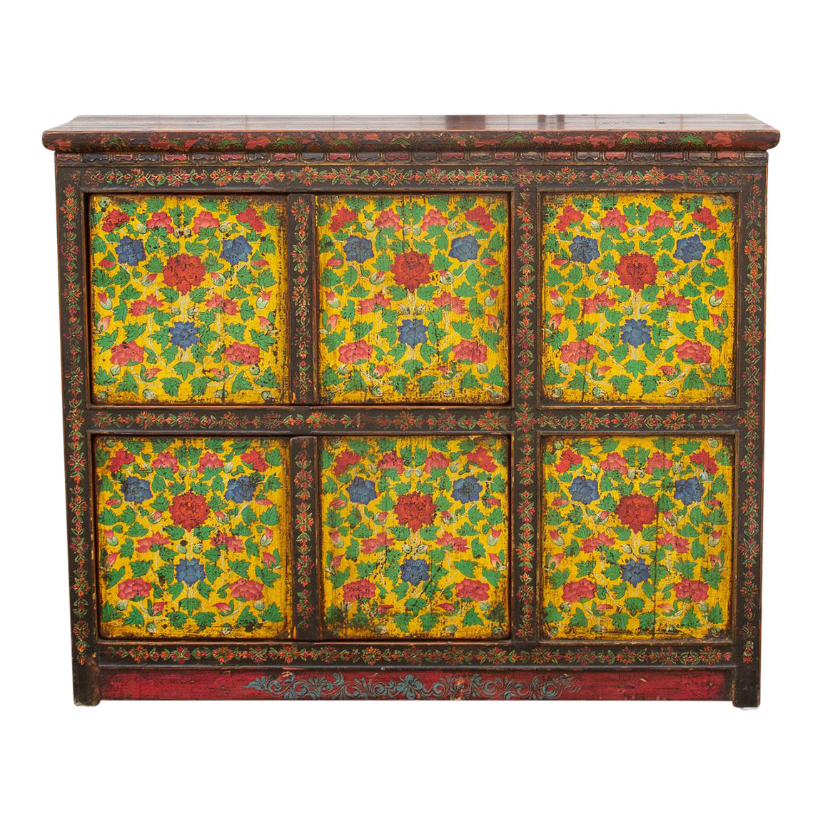 Antique Painted Floral Tibetan Cabinet~P77654475