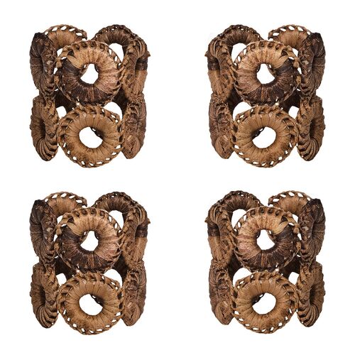S/4 Rustic Abaca Napkin Rings, Natural