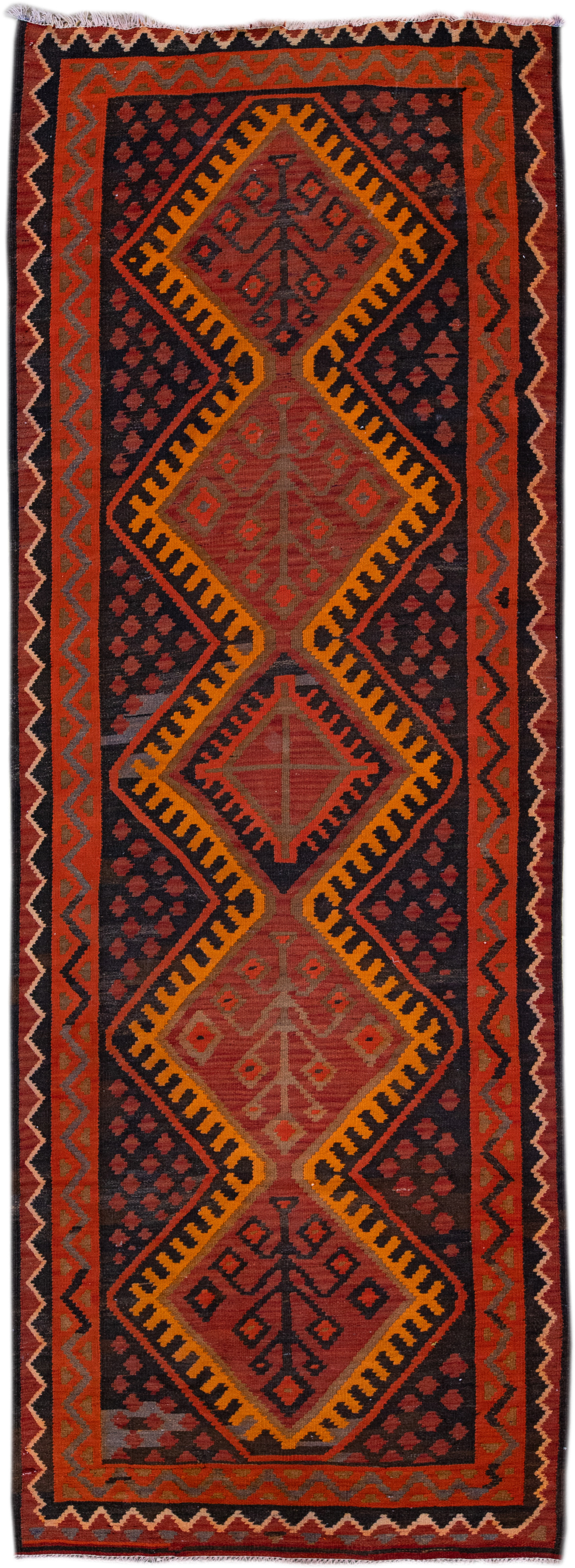 Vintage Kilim Handmade Red Wool Runner~P77644168