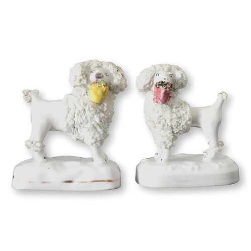 19thC Staffordshire Porcelain Lambs w/Baskets 19thC Staffordshire Porcelain Lambs w/Baskets