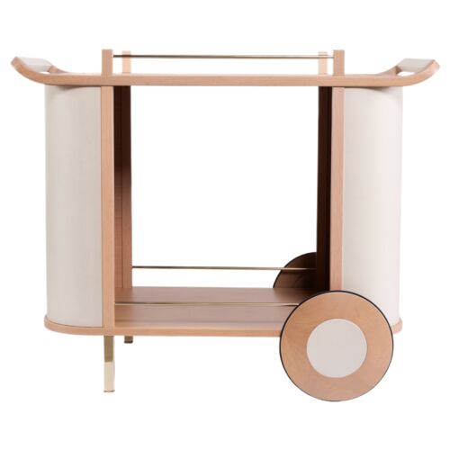 Fiora Leather Bar Cart, Sand/Off-White