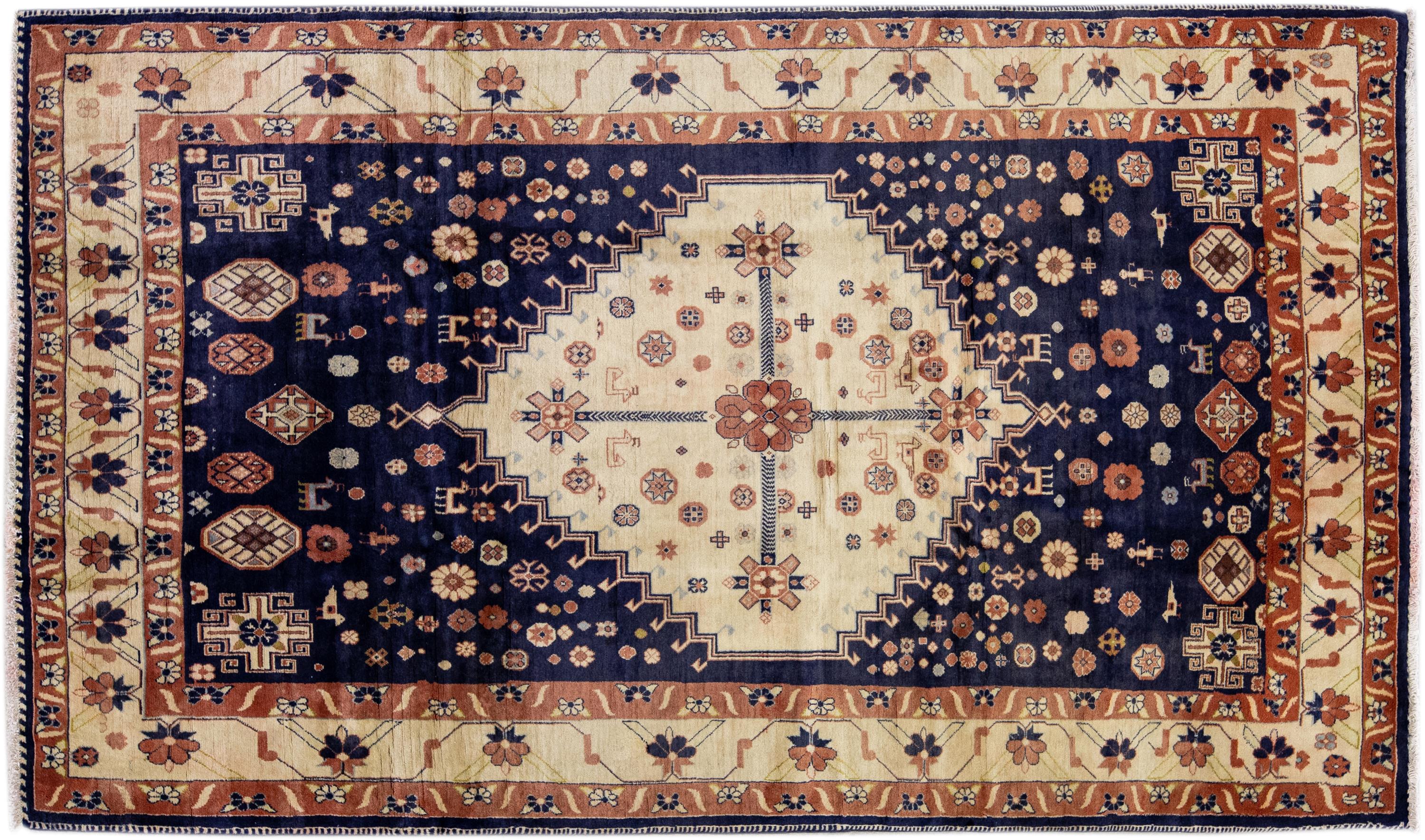 Vintage Persian Blue Medallion Wool Rug~P77651899