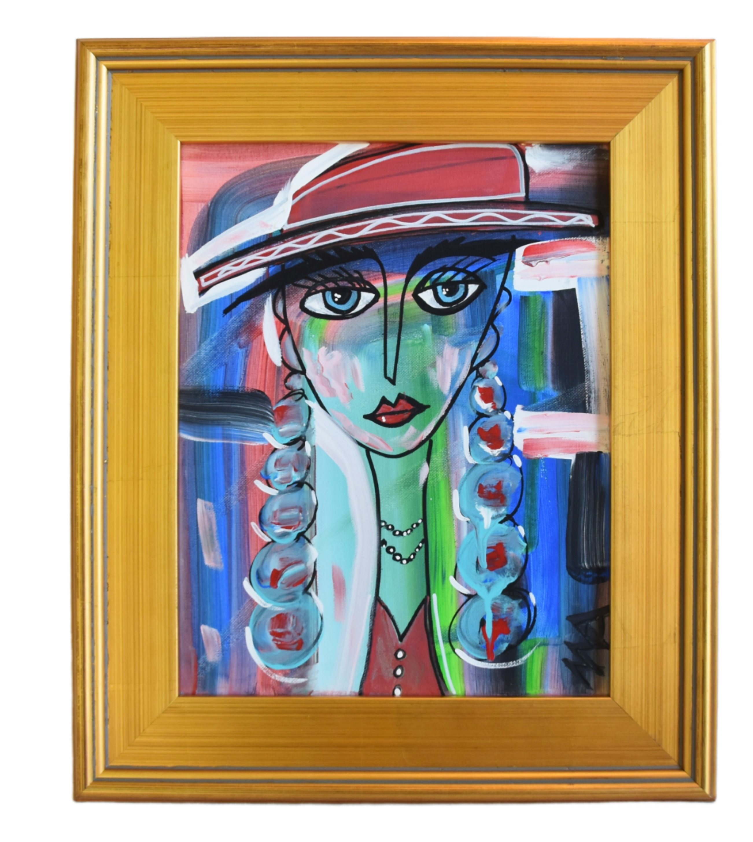 Abstract Lady Red Hat Portrait Painting~P77666156