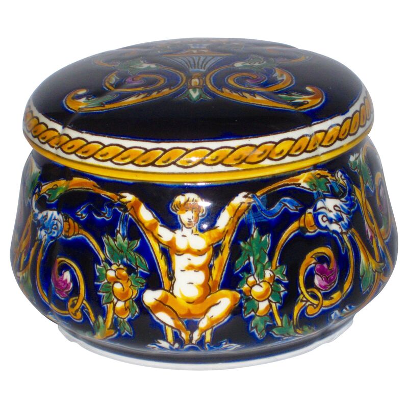 French Hand-Painted Faience Box