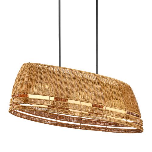 Barbary Oval Outdoor Wicker Chandelier, Natural
