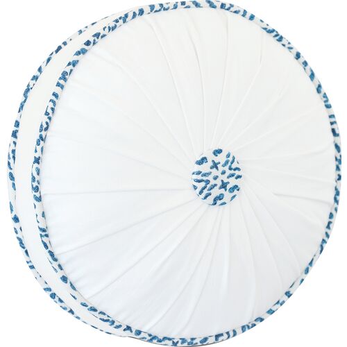 Azalea 14x14 Round Tambourine Pillow, White/Blue