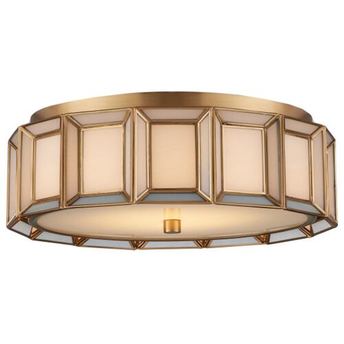Daze Hand Painted Glass Flush Mount, Antique Brass White