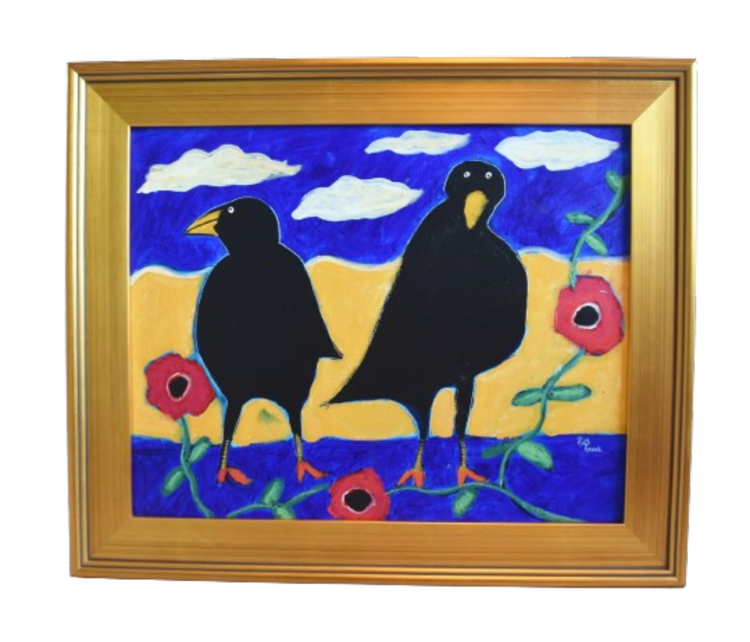 Pair Black Crows Portrait Oil Painting~P77684237
