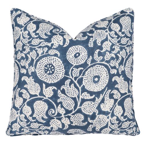 Eldora Botanical Linen Pillow, Indigo/White