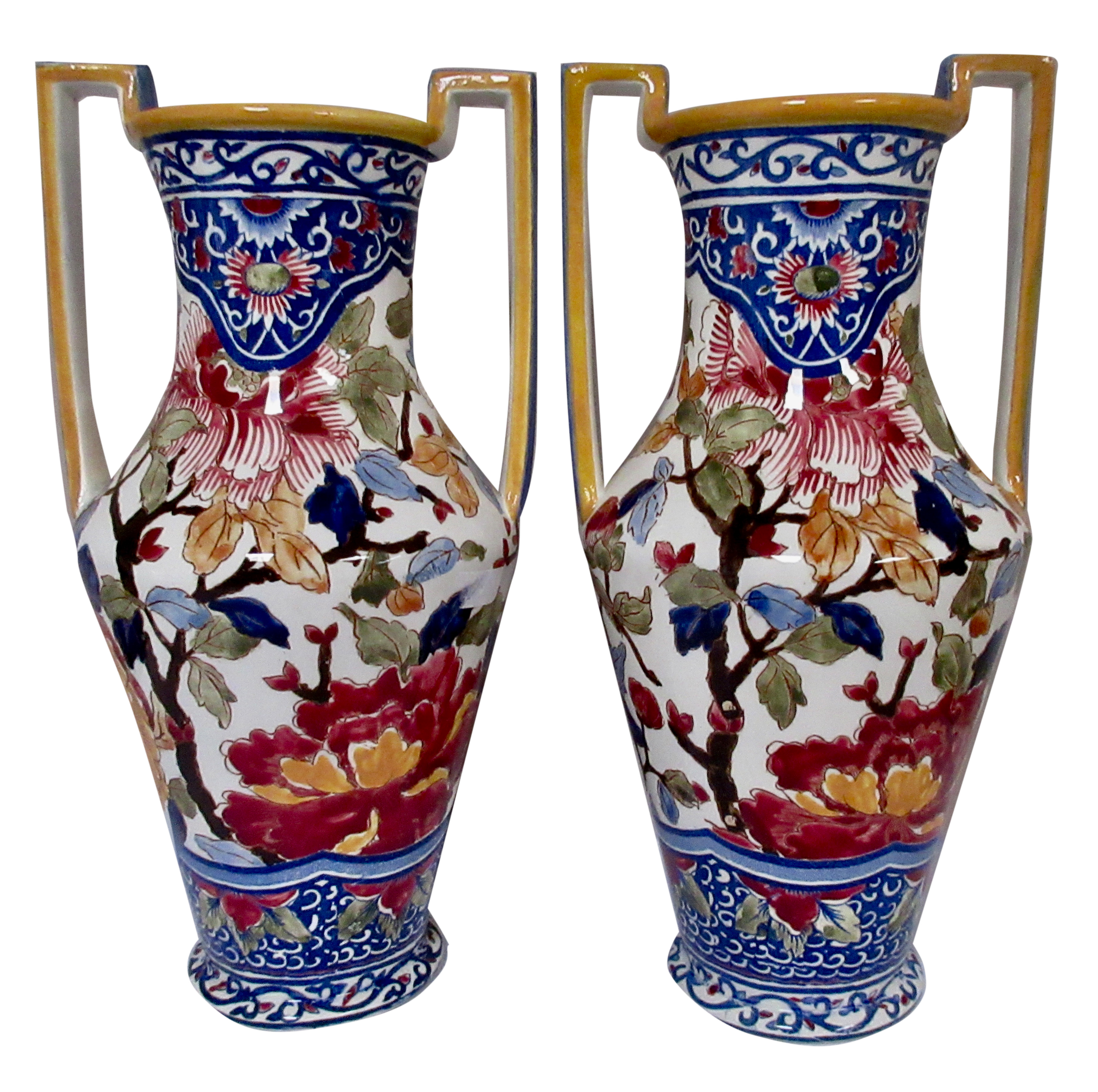 1940s Gien French Trophy Vases 11"H~P77639567
