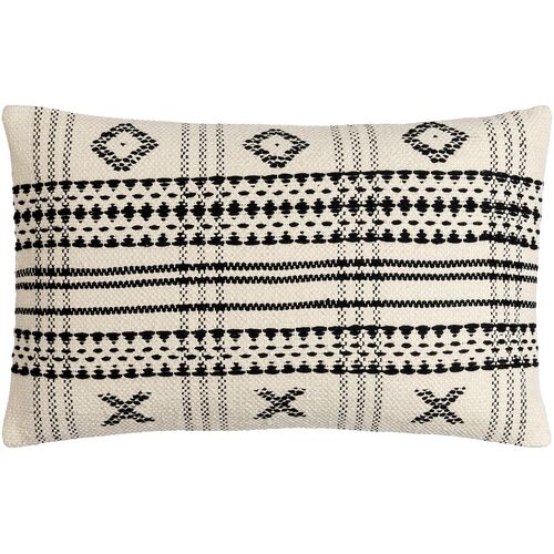 Myrna Patterned Cotton Lumbar Pillow, Beige/Black