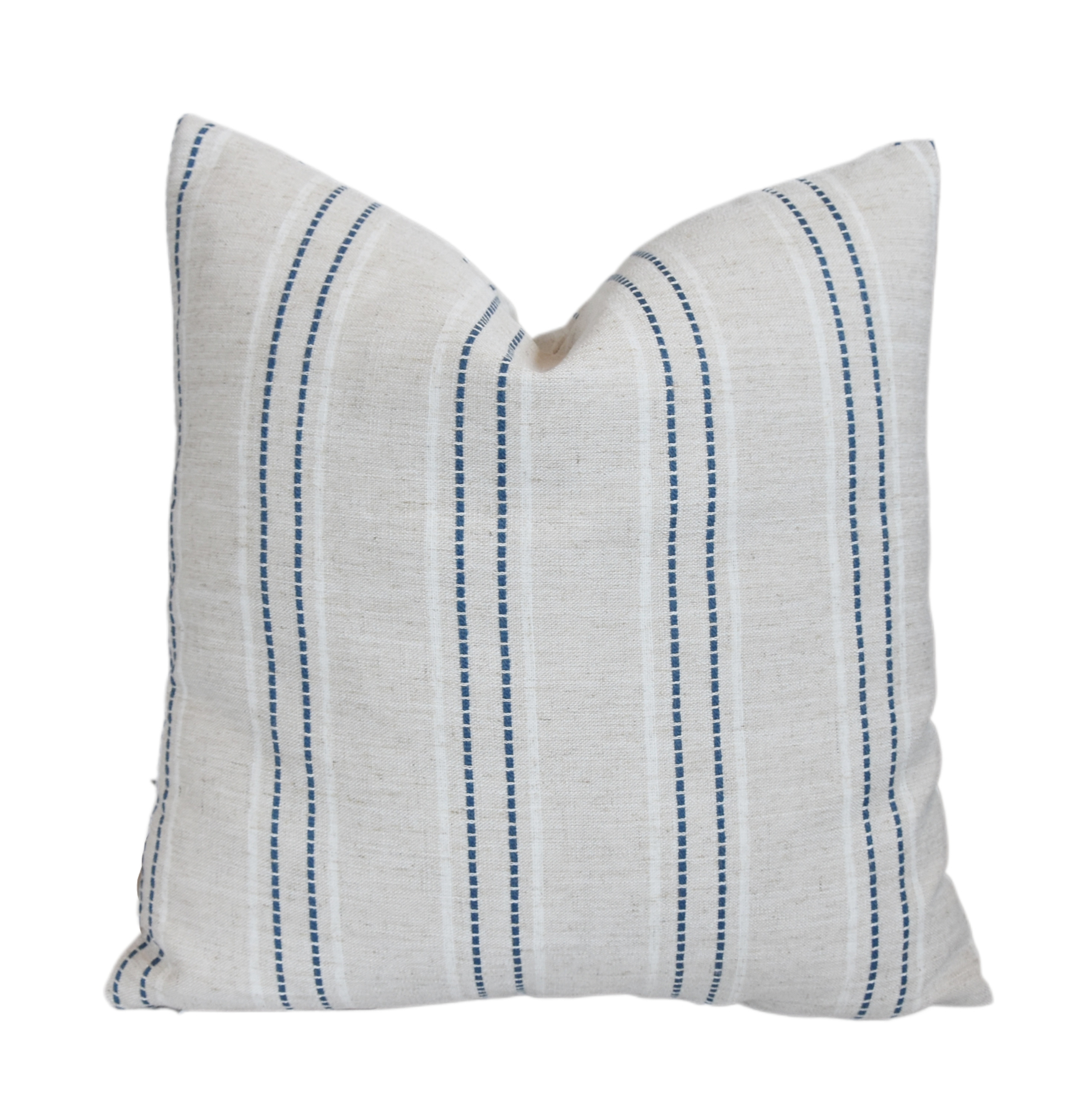 Blue & White Woven Striped Linen Pillow~P77689047