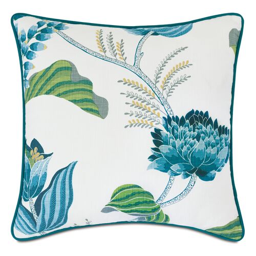 Azalea Embroidered Pillow, Blue/Green/White