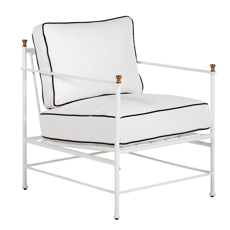 Frances White Lounge Chair, White/Black Welt