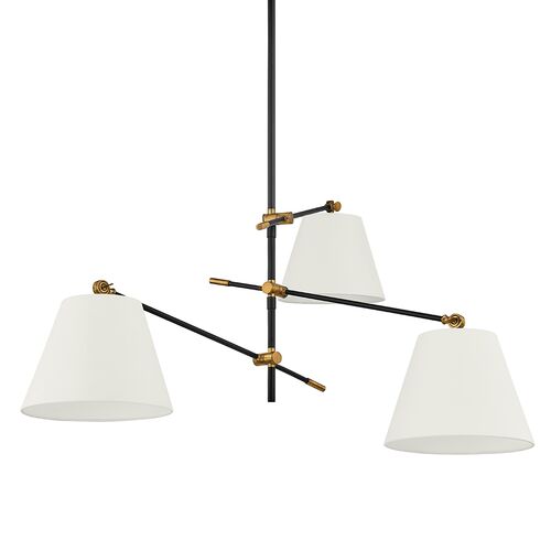 Navin 3-Light Adjustable Arm Chandelier, Brass/Linen