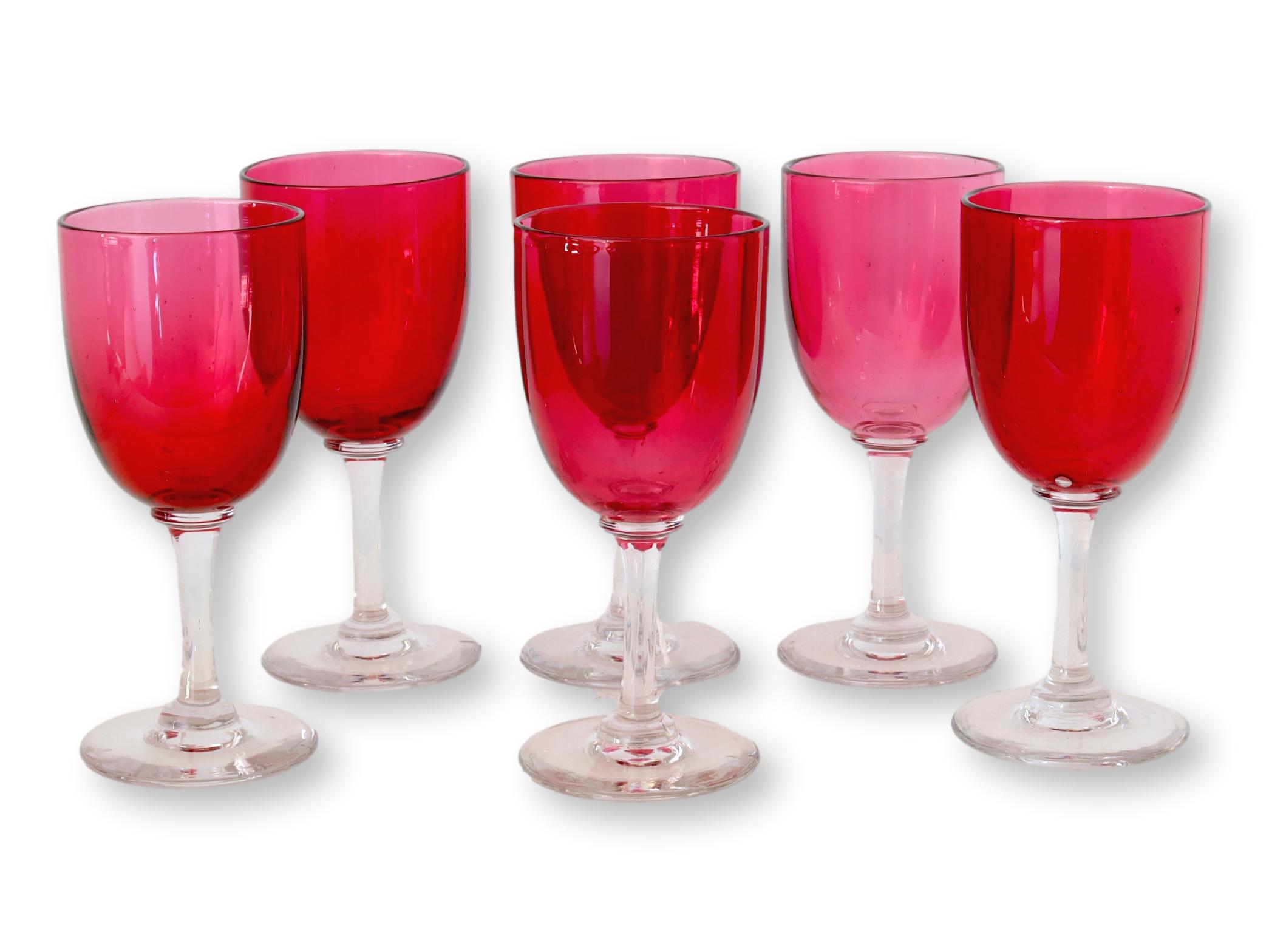 Antique Handblown Cranberry Stems, S/6~P77687531