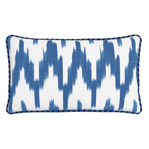 Marina Ikat Lumbar Pillow, White/Blue