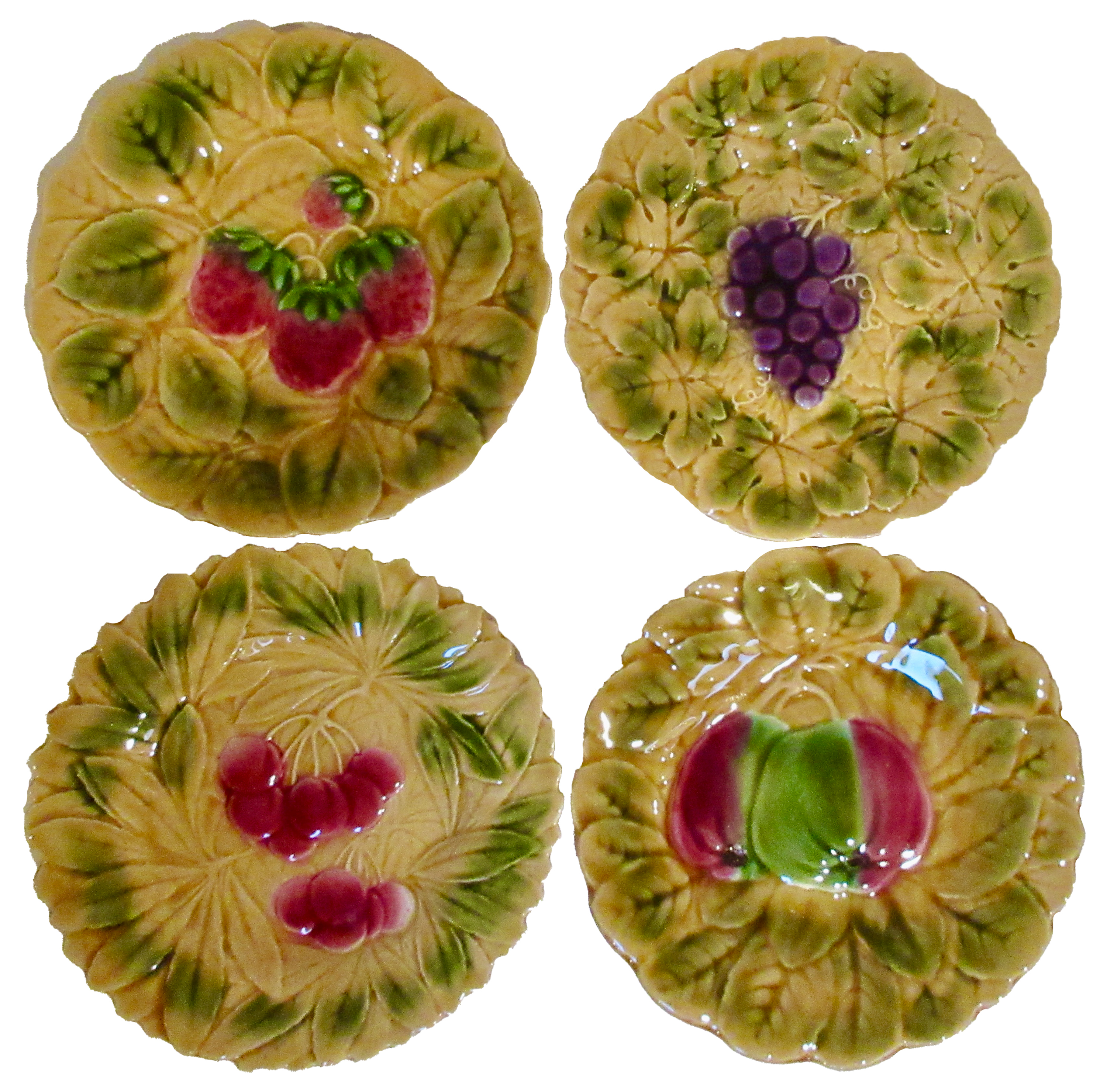 French Majolica Fruit Plates Set of 4