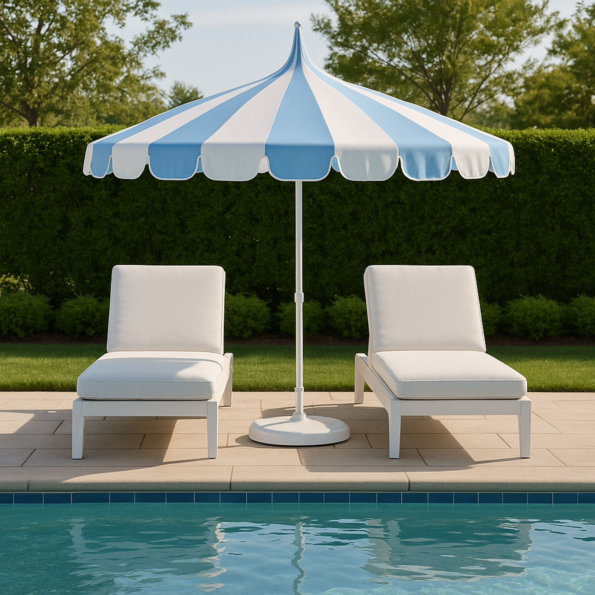 2-tier pagoda style patio umbrella Striped 8.5' Complete your vision for the ideal outdoor entertainment or lounging space with this market umbrella Aya Patio Umbrella | One