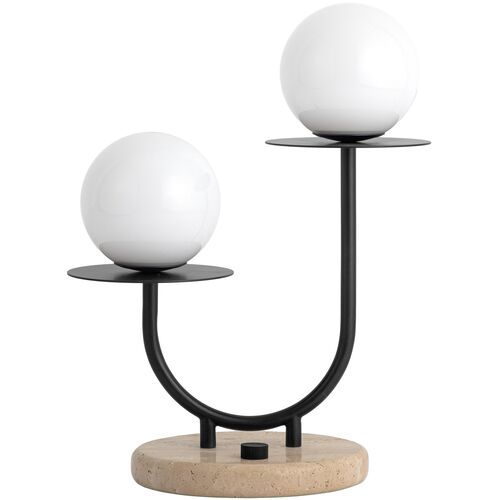 Scout Modern Globe Table Lamp, Bronze/Travertine