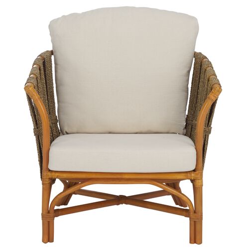 Aerwyn Woven Rattan Accent Chair, Natural Linen Aerwyn Woven Rattan Accent Chair, Natural Linen