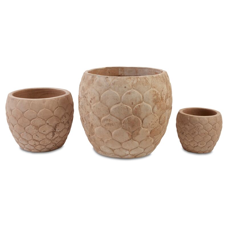 Asst. of 3 Pina Planters, Antiqued Terracotta