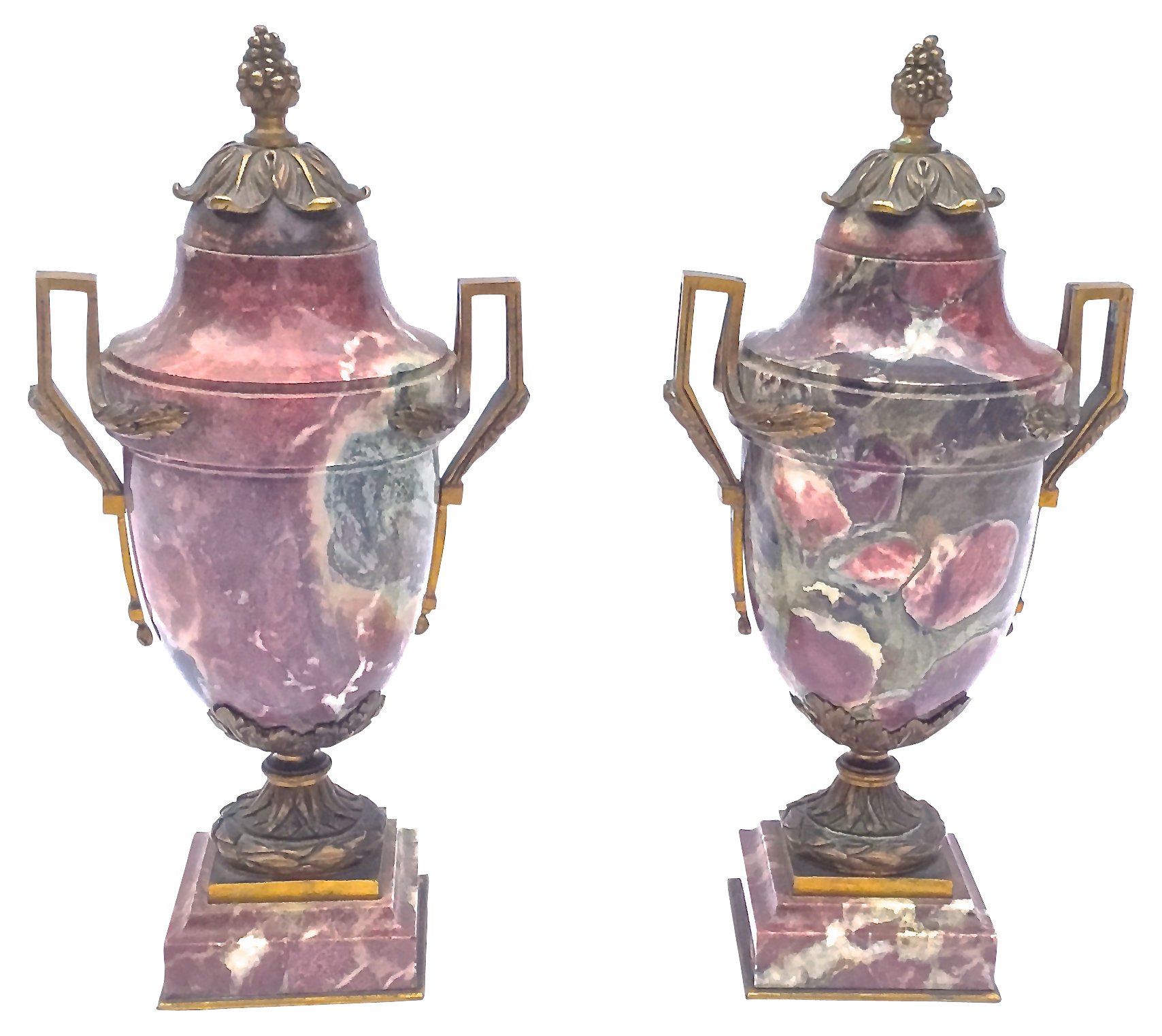 Antique Marble & Brass Urns, Pair~P77360667