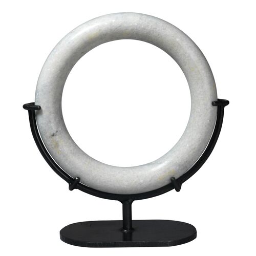 Marble Ring Sculpture, White/Black