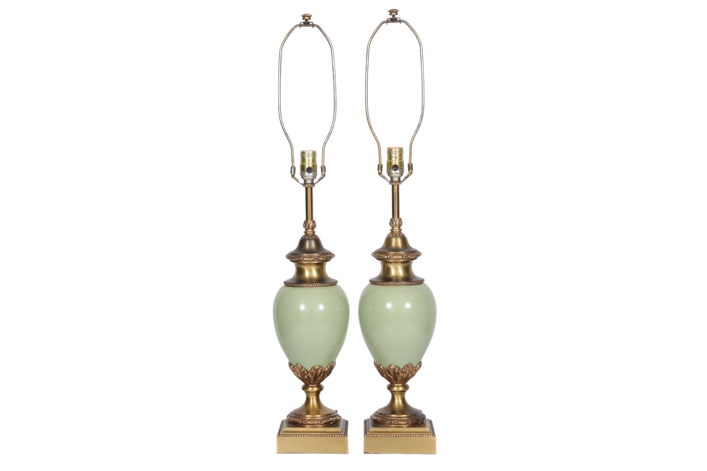 Stiffel Brass & Porcelain Lamps - a Pair~P77667073