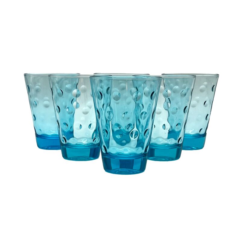 C. 1960s Blue Glass Dots Glasses, S/6