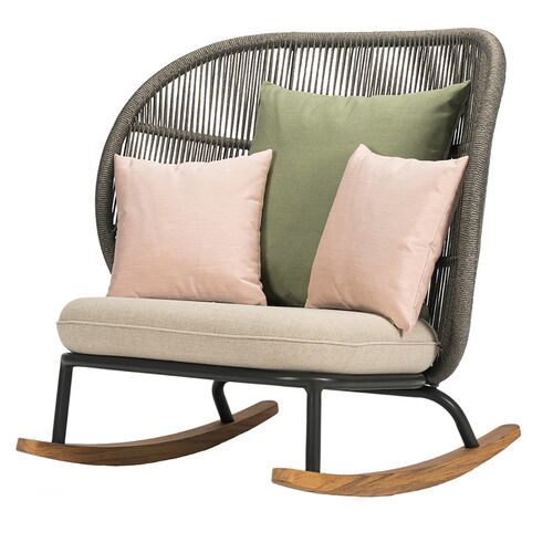 Kodo Outdoor Rocking Chair, Gray/Almond with Olive/Blush Pillows~P77641629