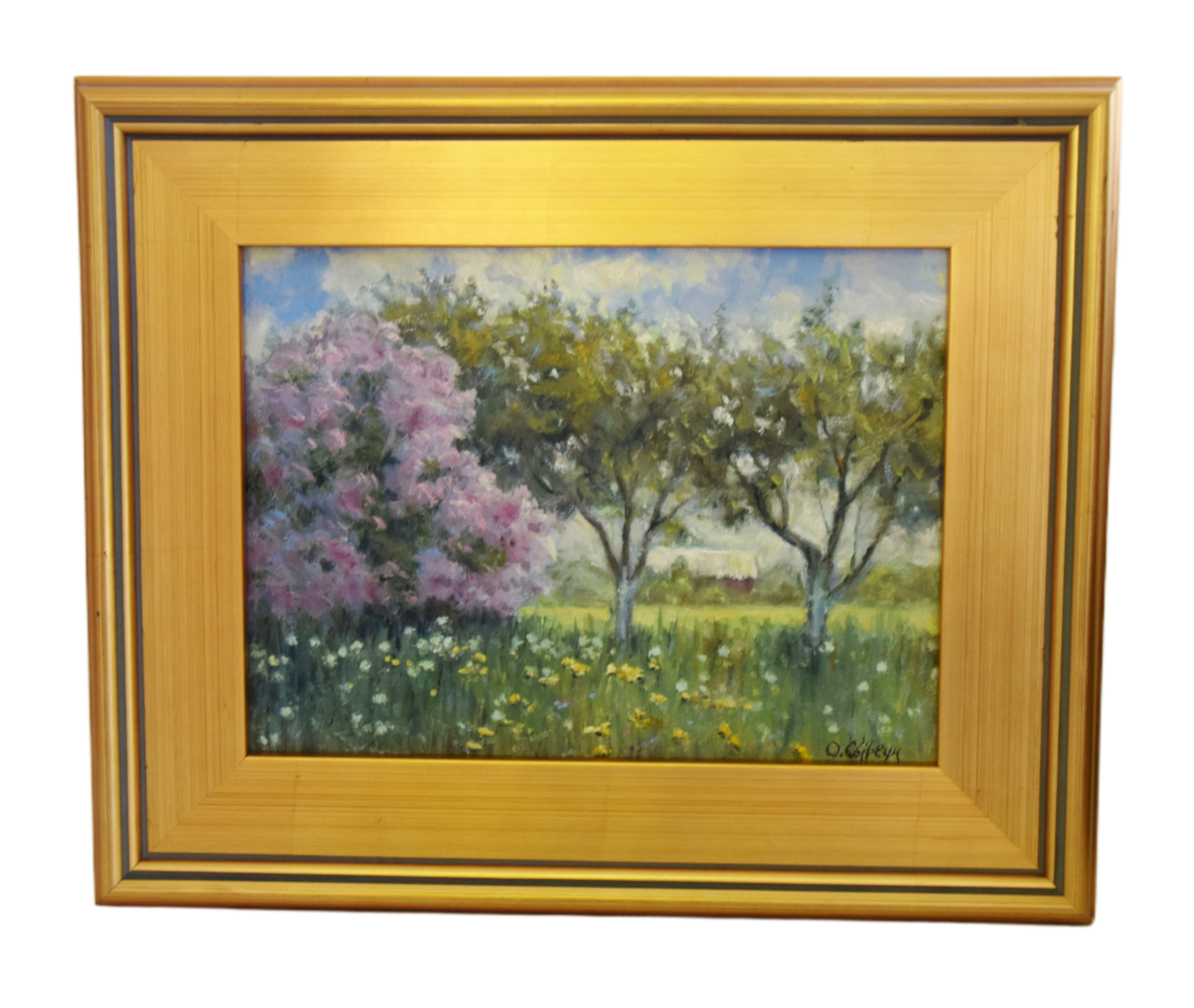 Lilac Trees & Meadow Landscape Painting~P77693569