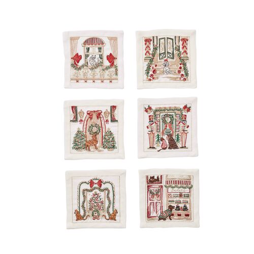 S/6 Holiday Paws Cocktail Napkin in Gift Box, Multicolor