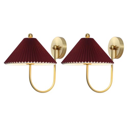 S/2 Opal Wall Sconces, Burgundy Brass S/2 Opal Wall Sconces, Burgundy Brass