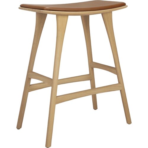 Osso Padded Counter Stool, Oak/Cognac Leather~P111126015