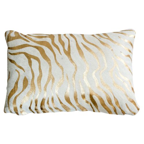 Zebra Striped Lumbar Pillow, Gold~P76321456