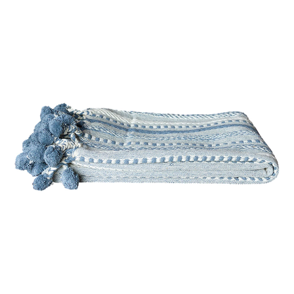 Azul Handloomed Cotton Pom-Pom Throw~P77657885