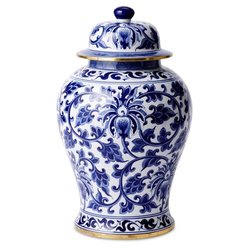 15" Porcelain Vine Jar, Blue/White~P77289930