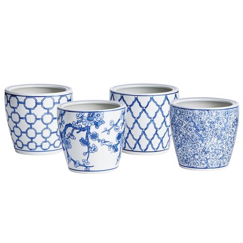 Barclay Butera, S/4 Dynasty Indoor/Outdoor Ceramic Pots, Blue Barclay Butera, S/4 Dynasty Indoor/Outdoor Ceramic Pots, Blue