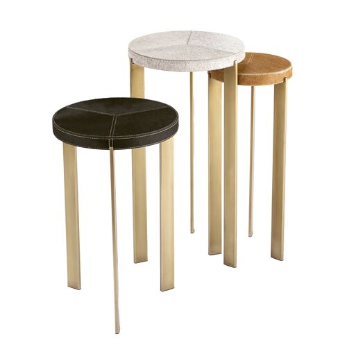 S/3 Andres Hair on Hide Mixer Tables, Black / White / Tan / Brass S/3 Andres Hair on Hide Mixer Tables, Black / White / Tan / Brass