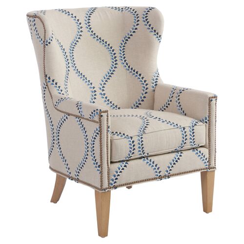Avery Wingback Chair, Blue Linen~P77471763