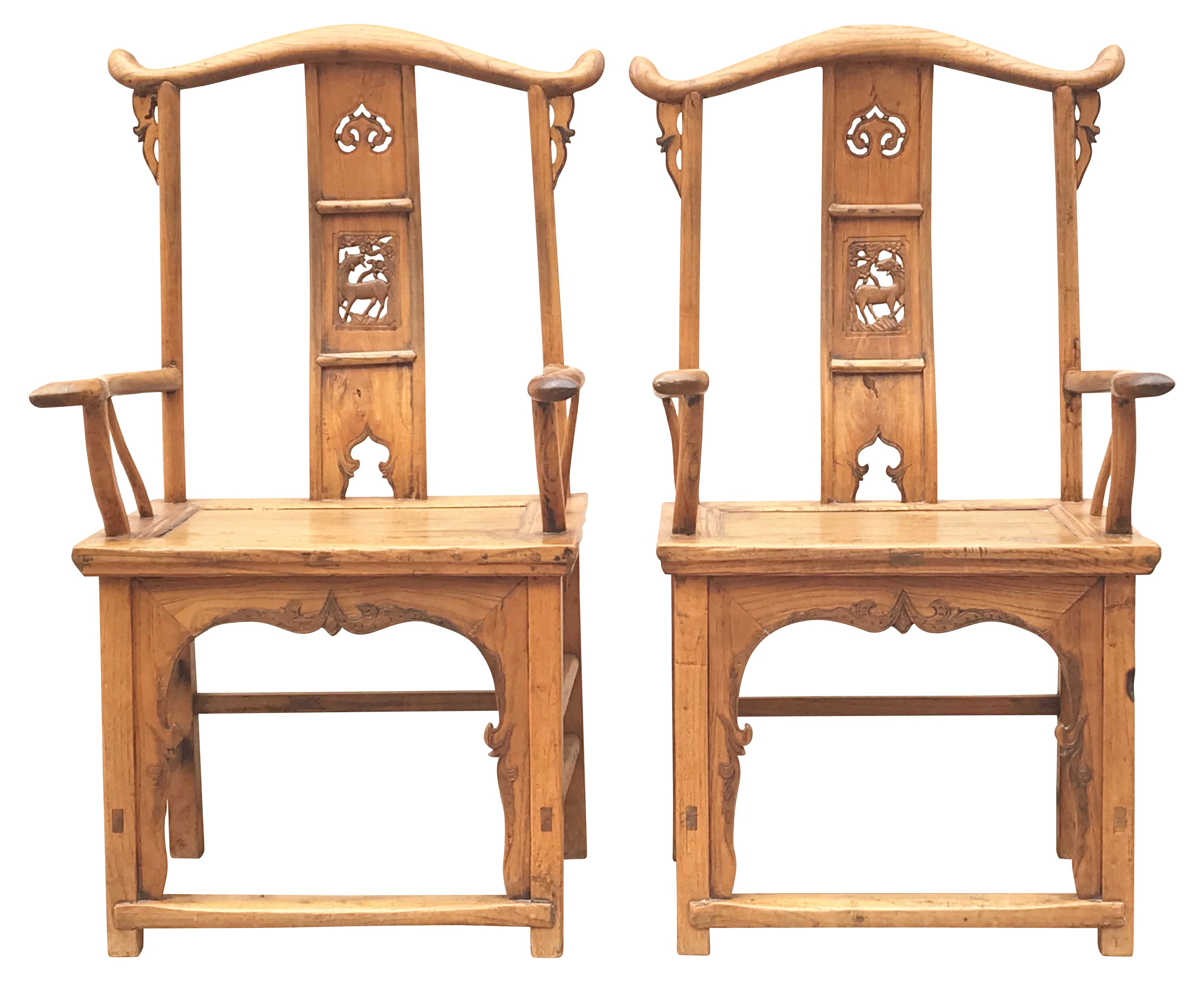 19th C. Chinese Elm Yolk Chairs, Pair~P77546236