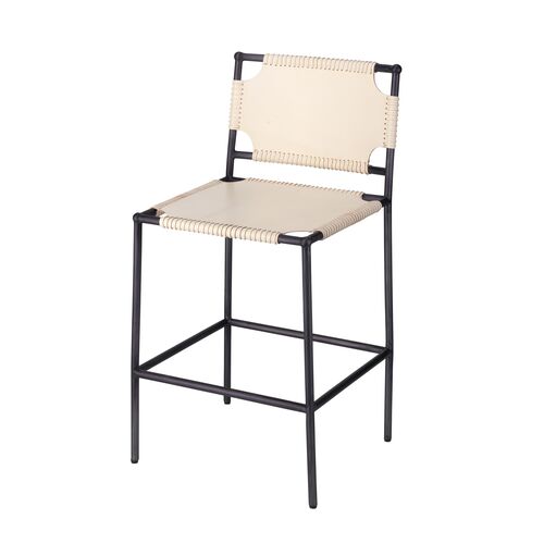 Asher Leather Counter Stool, Off-White/Black~P77638165